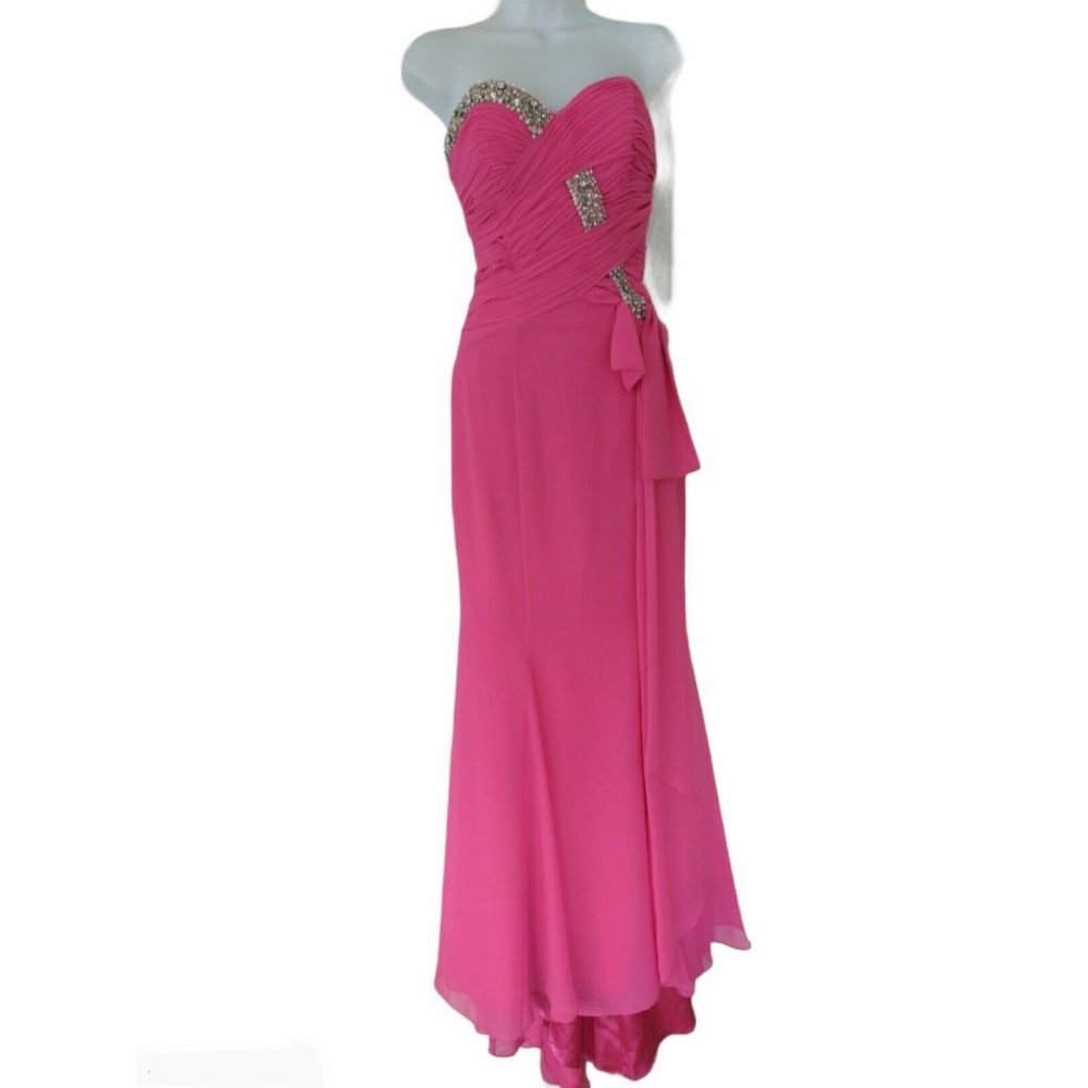 Landa Bright Pink Chiffon Strapless gown Size 6